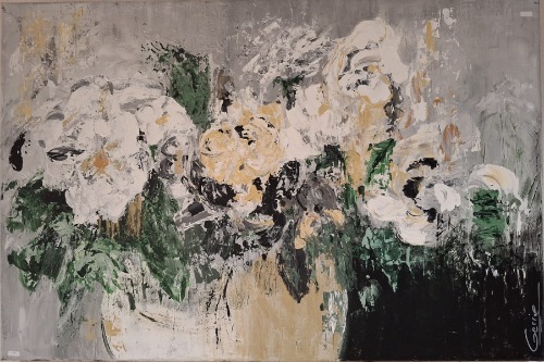Schilderij van vaas met bloemen gemaakt door Gerrie Kiekebelt